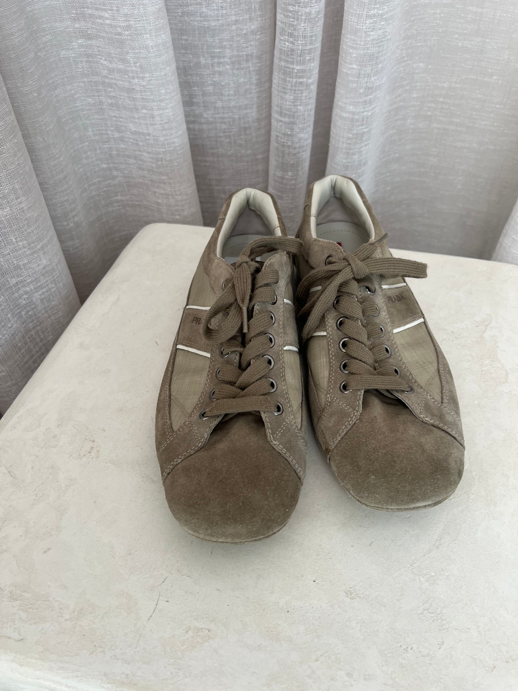 Prada Taupe Suede Logo Sneakers, 7.5 UK