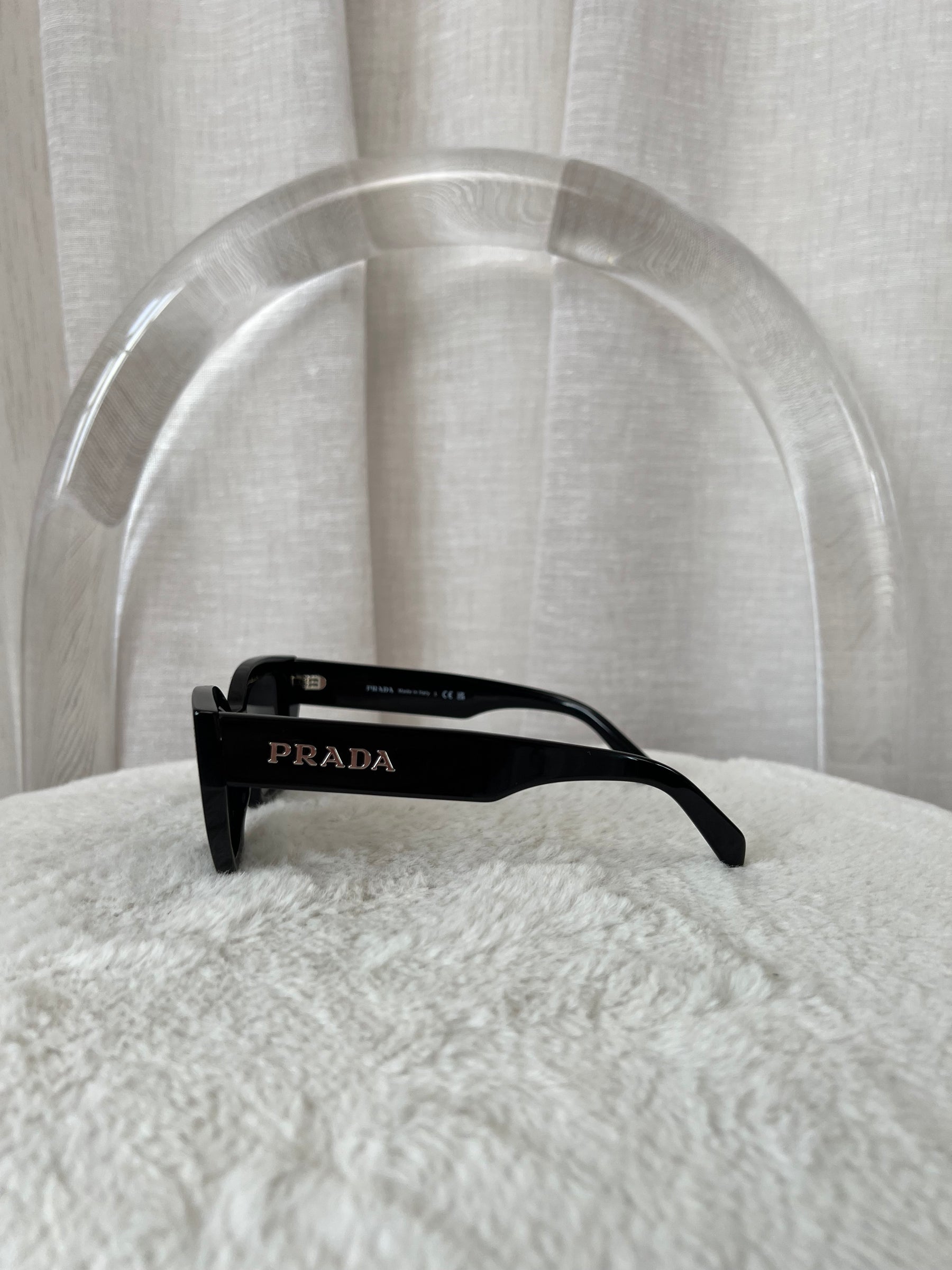 Prada Black Geometric Cat Eye Logo Sunglasses