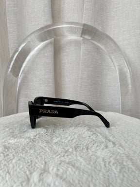 Prada Black Geometric Cat Eye Logo Sunglasses