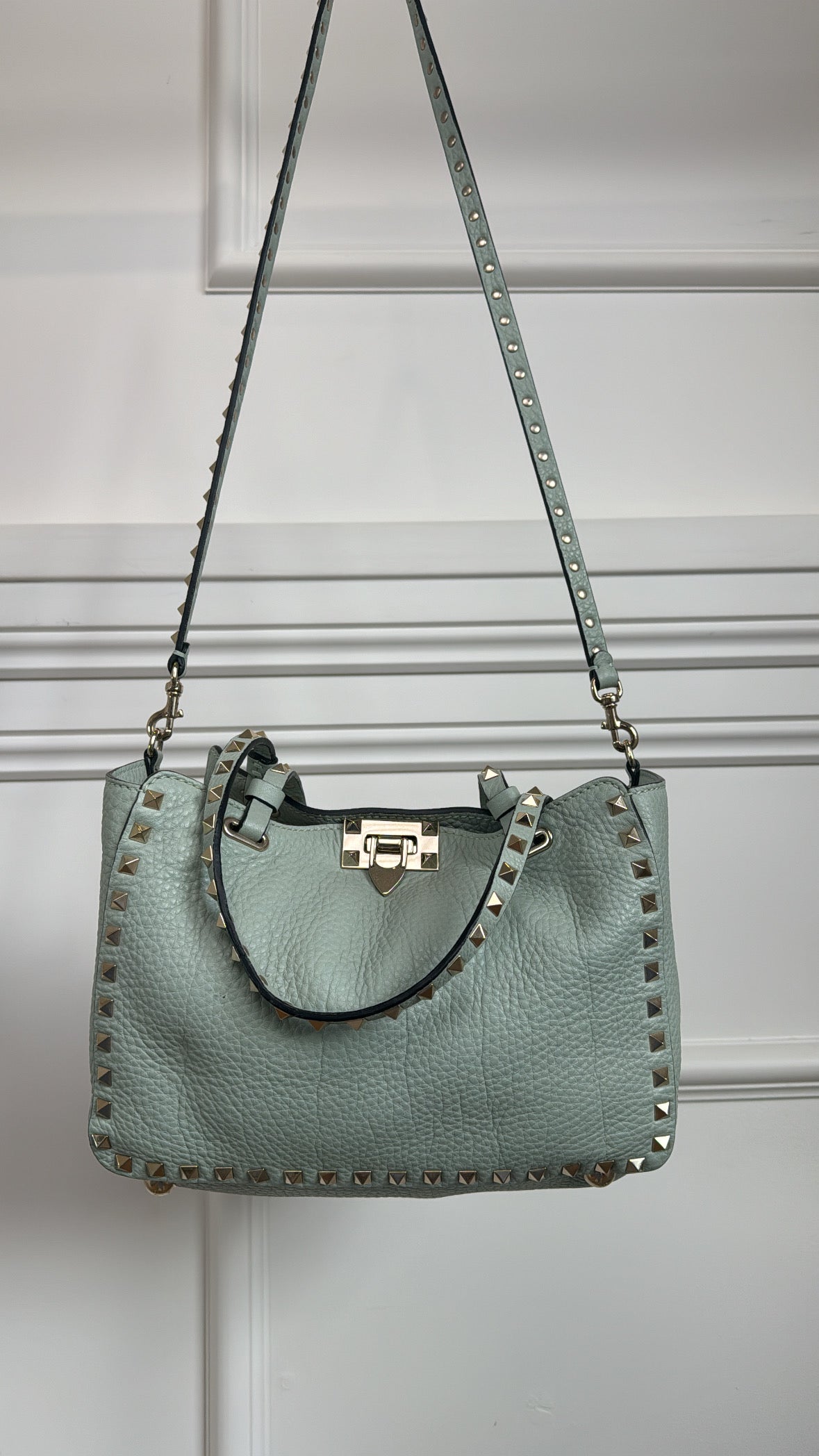 Valentino Garavani Sea-foam Leather Small Rockstud Tote