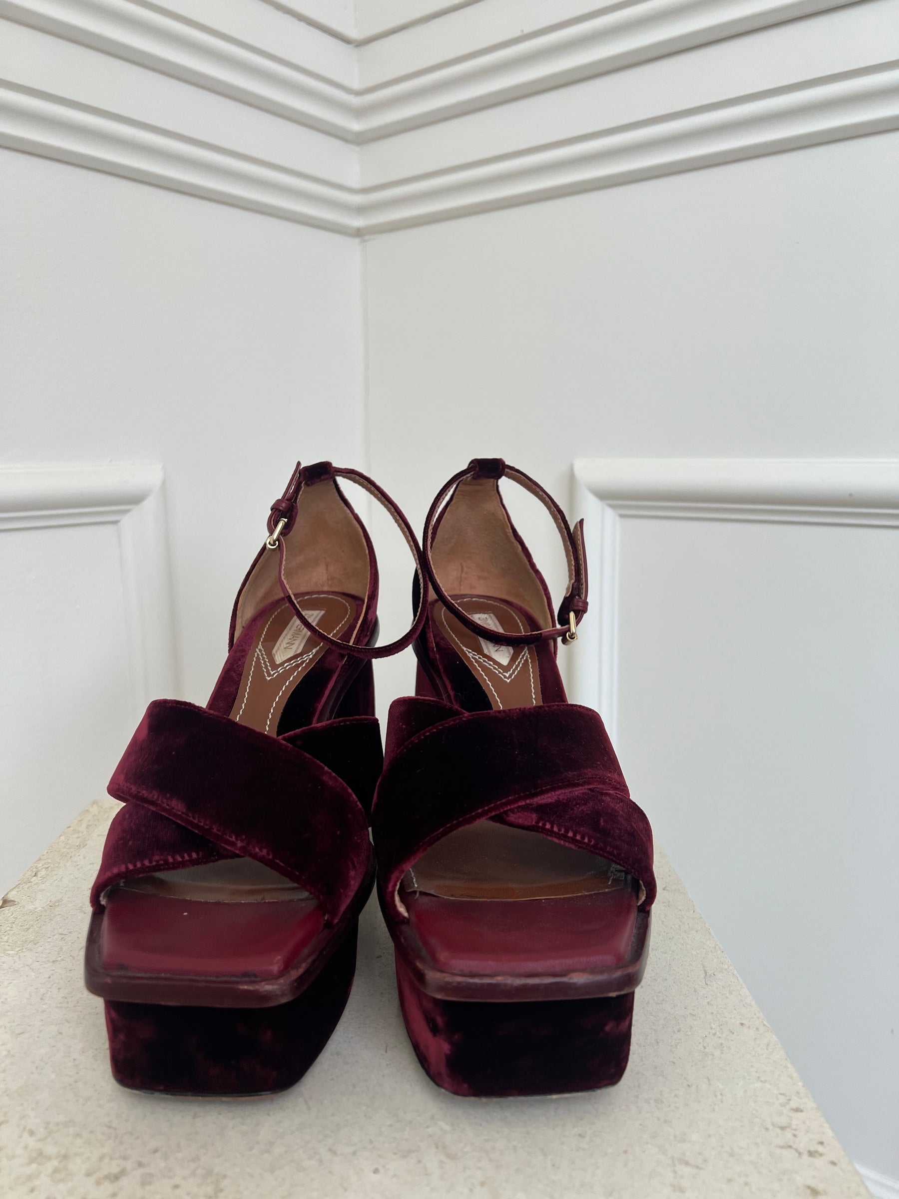 Zimmermann Maroon Velvet Chunky Platfrom Heels, 40