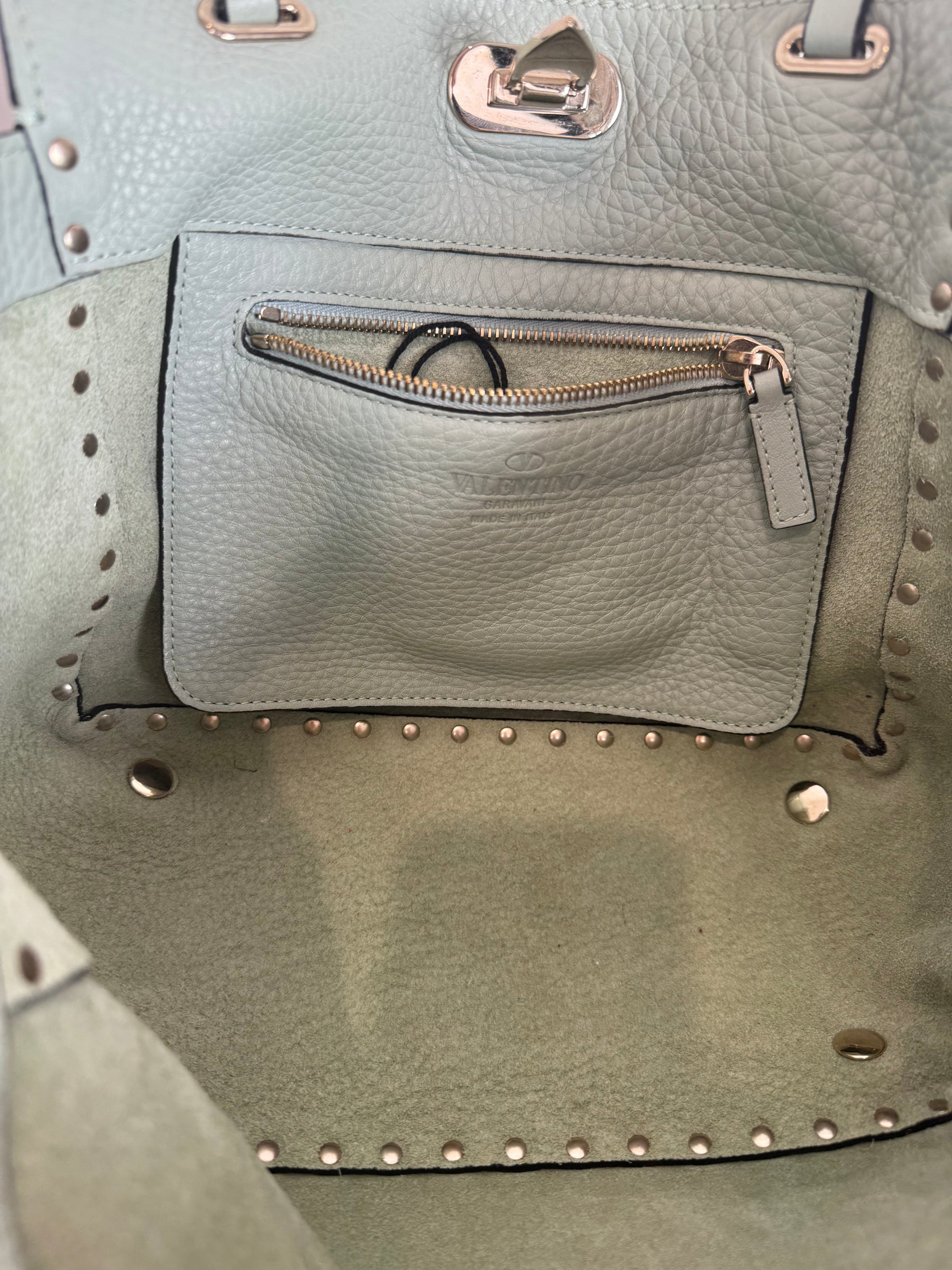 Valentino Garavani Sea-foam Leather Small Rockstud Tote