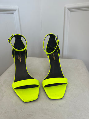 Saint Laurent Neon Yellow Strappy Heels, 38.5