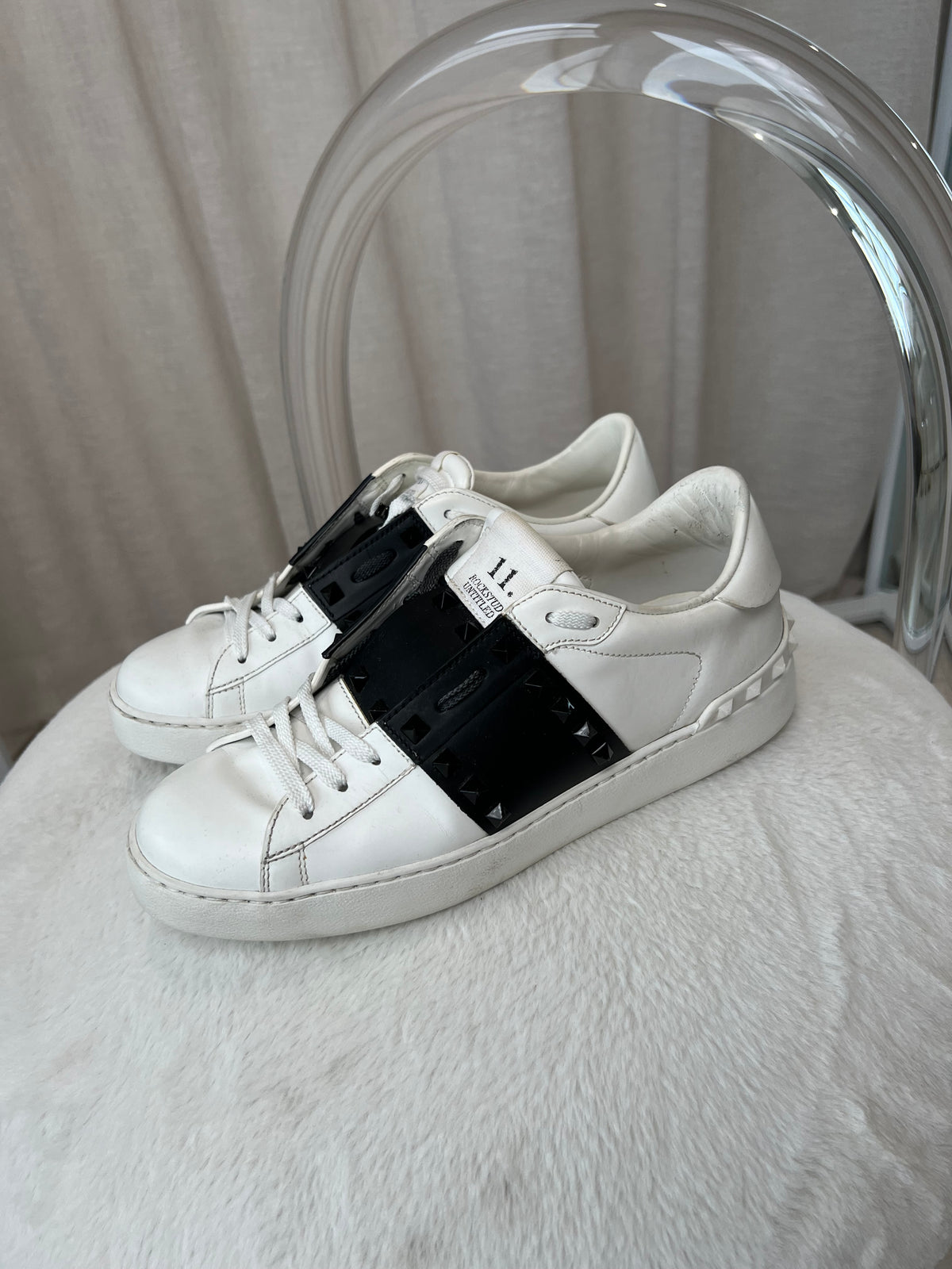 Valentino White and Black Leather Rockstud Sneakers, 40