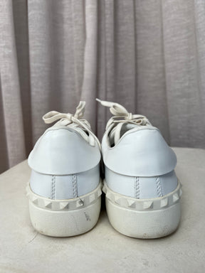 Valentino Garavani White and Gold Leather Rockstud Sneakers, 38.5