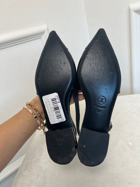 Chanel Black Patent Flat Slingbacks, 36