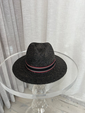 Saint Laurent Black Straw Hat with Red Detailing, 57cm