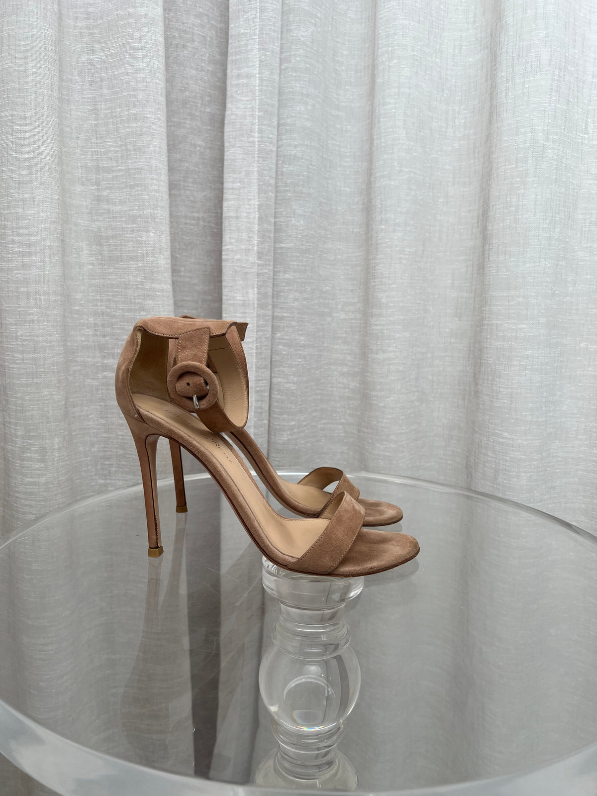 Gianvito Rossi Blush Suede Ankle Strap Heels, 37