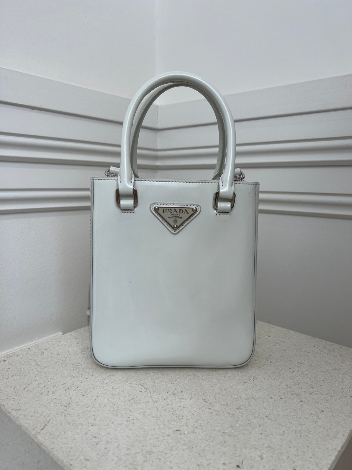 Prada White Mini Tote With Shoulder Strap