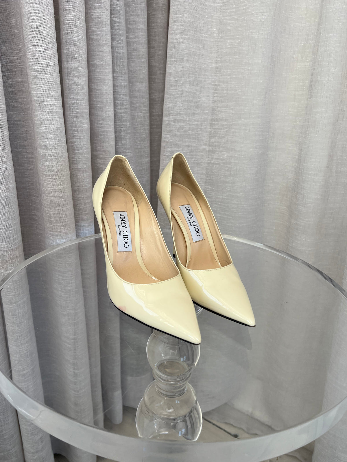 Jimmy Choo Ivory Patent High Heel Pump, 38