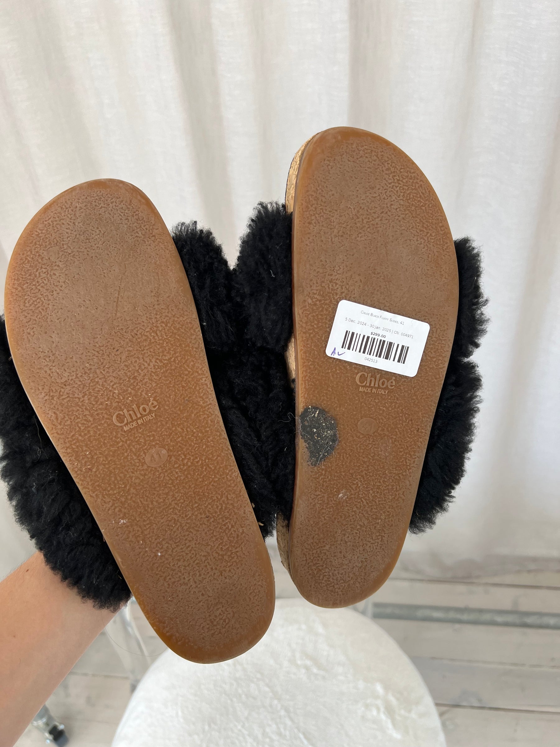 Chloé Black Fluffy Slides, 41