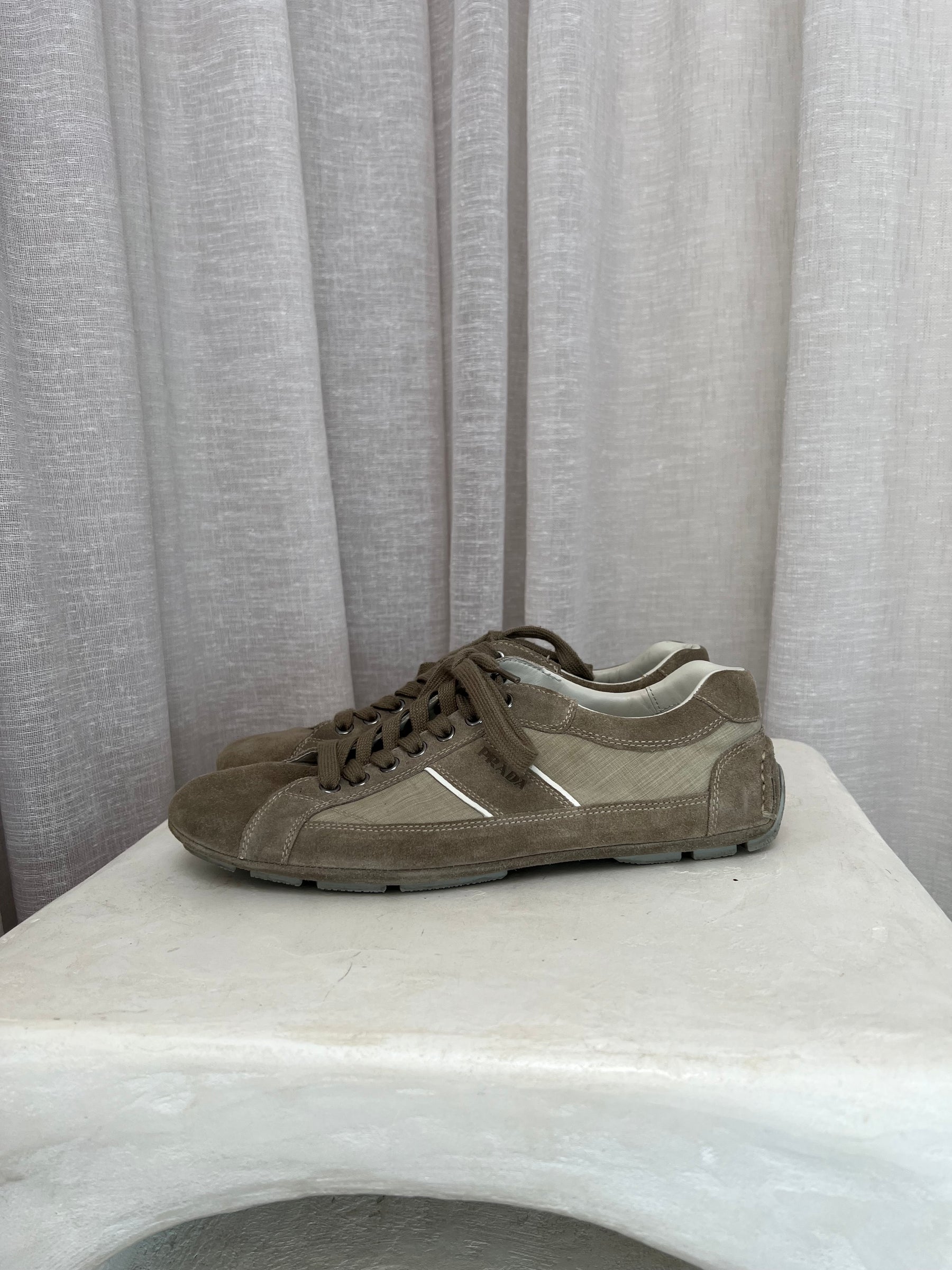 Prada Taupe Suede Logo Sneakers, 7.5 UK