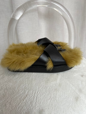 Camilla and Marc Herman Furry Sandals Black With Gold Fur, 38