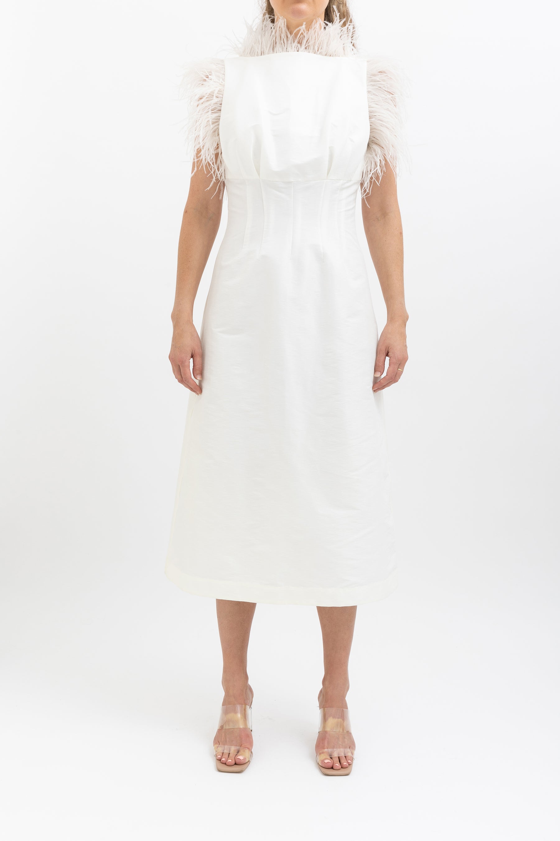 Solomon Feather Trimmed Midi Dress